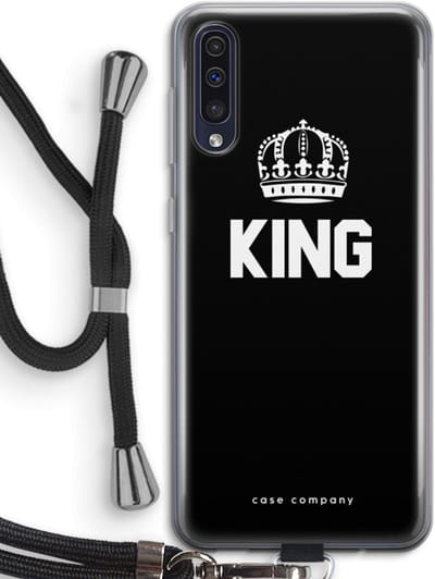 Case Company® - Hoesje met koord geschikt voor Samsung Galaxy A50 hoesje met Koord - King zwart - Telefoonhoesje met Zwart Koord - Bescherming aan alle Kanten en Over de Schermrand