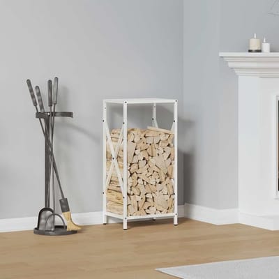 Brandhoutrek - Houtopslag - Buitenhaard - Koudgewalst staal - 34x25x70 cm - Wit