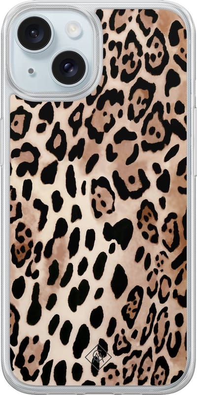 Casimoda® hoesje - Geschikt voor iPhone 14 - Luipaard print bruin - 2-in-1 case - Schokbestendig - Luipaardprint - Verhoogde randen - Bruin/beige, Transparant