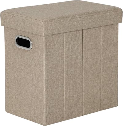 Opbergbox 40 Liter - Opvouwbare Zitbank - Beige - Imitatielinnen - 42x27x42 cm