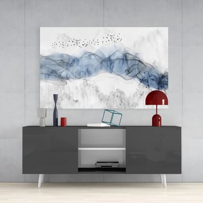 Glasschilderij Abstract - Blauwe mist - Schilderij - Print Op Glas - Wanddecoratie - 72x46 cm