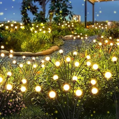 Solar tuinverlichting, LED-schommellampen op zonne-energie, waterdichte buitenverlichting, warmwitte decoratieve buitenverlichting met vuurvliegjes, tuindecoratie, terras-, veranda- en paddecoratie, tuincadeaus (4-pack)