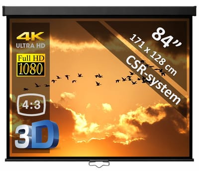Manueel projectiescherm 84" (4:3) - 171 x 128 cm - 4:3 - mét CSR-systeem - beamer scherm - ZWARTE behuizing