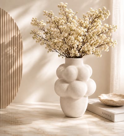 Mevaz Vaas Keramiek – Bubble Vaas – 35 cm – Ø 11 cm – Crème Wit – Design Vaas – Decoratieve Woonaccessoire – Voor Droogbloemen – Modern, Scandinavisch & Hotel Chique Interieur