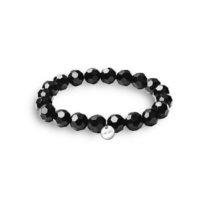 Quiges - Charm Bedel Armband met Zwarte Stenen 19cm - 925 Zilver - HCB026