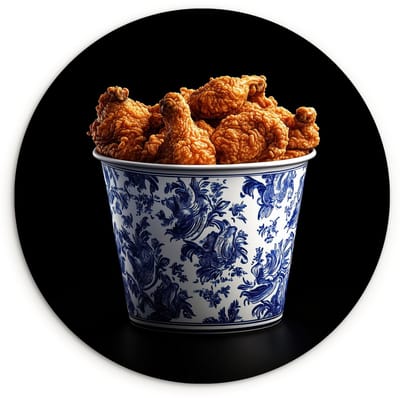 WallCircle® Wandcirkel 60x60 cm - Muurcirkel Kip - Bucket - Delfts blauw - Lekker - Muurdecoratie woonkamer - Wanddecoratie keuken - Kamer decoratie accessoires - Ronde schilderijen