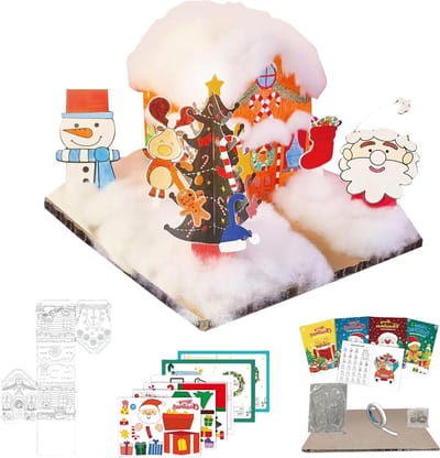 Kerst Knutselpakket - Kersttafereel Set - Creatieve Decoratie - Handgemaakte Assemblage - 33 x 27 x 4 cm - Enkel kenmerk
