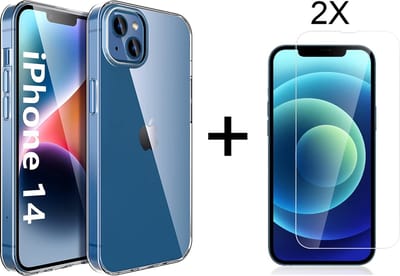 Hoesje geschikt voor iPhone 14 Back Cover Hoesje - Transparant Silicone case met 2X iPhone 14 Screenprotector - Tempered Glass - EPICMOBILE