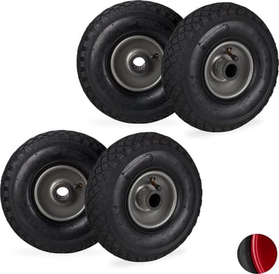 4x steekwagenwiel 3.00-4 - stalen velg - reservewiel - luchtband - zwart-grijs