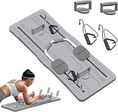 Pilates Board - Abdominal Trainer Fitness - Full Body Training - Verstelbare Weerstand - 106 x 41 cm - Wit Grijs