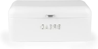 Salter Boston Bread Bin – Large Bread Storage Container, Ice White Shimmer Finish with Embossed Lettering, Store Bread, Pastries, and Bagels, Durable Steel, Easy to Clean, Long-Lasting Freshness