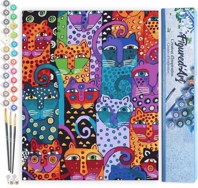 Figured'Art Schilderen op Nummer Volwassenen canvas Katten Ontwerp - Handwerk acrylverf Kit DIY Compleet - 40x50cm zonder frame
