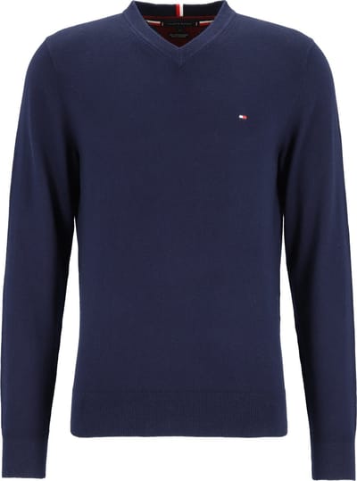 Tommy Hilfiger V-hals trui katoen met kasjmier - Pima Organic Cotton Cashmere - donkerblauw (Desert Sky) - Maat: S