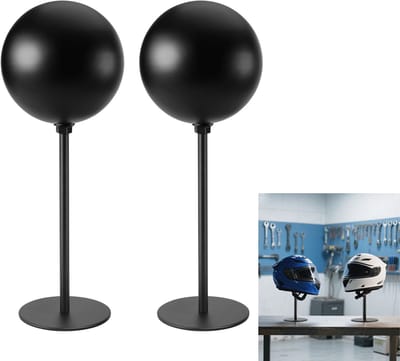 2-Stuks Helmhaak - Bureauhelmdisplay - Hoedenrek - Voetbalhelmhaak - Verzamelorganizer - Verticaal ontwerp - 12 cm rond bolontwerp - Geschikt voor motorhelmen, hoeden, pruiken en sportuitrusting - Zwart