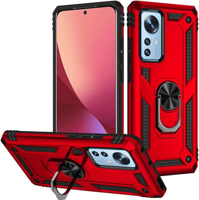 Anti-Shock Hybrid Ring Armor Hoesje Geschikt voor: Xiaomi 12 Pro - rood