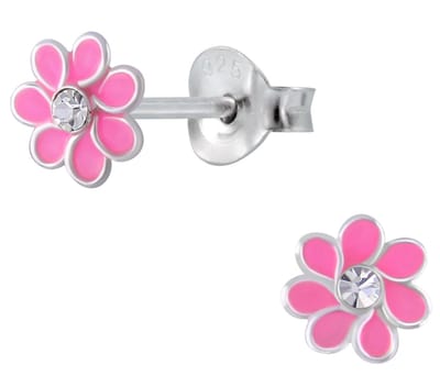 Joy|S - Zilveren bloem oorbellen 6 mm roze