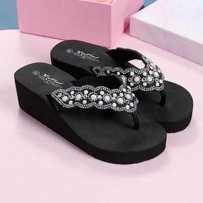 Slippers met sleehak Dames Strass Clip Voeten Eva Strandkleding Sandalen Zomer Mode Vakantie Flip-flop 39 zwart