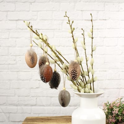 Ei-hangers met veren, 6 stuks voor paasdecoratie, tafeldecoratie en lentedecoratie, paaseieren versiering