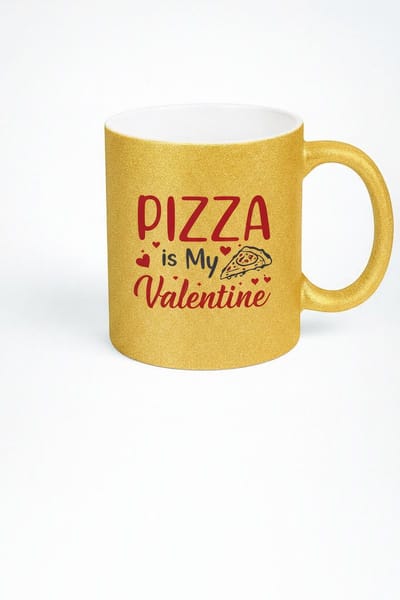Glitter Gouden 'Pizza is My Valentine' Mok - Uniek Valentijnscadeau voor Pizzaliefhebbers