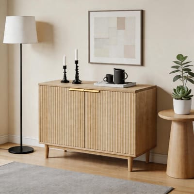 KOMHTOM - Moderne opbergkast met vouwfront en metalen handgreep - multifunctionele dressoirkast voor woonkamer & slaapkamer - naturel licht houtdecor - eiken - 60x30x70 cm