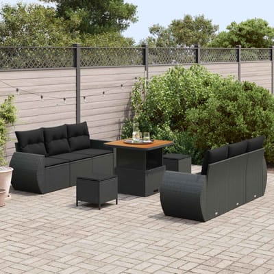 vidaXL - Tuinbank - Set - 9 - st - 6-Aantal - zitplaatsen - Zwart - poly - rattan