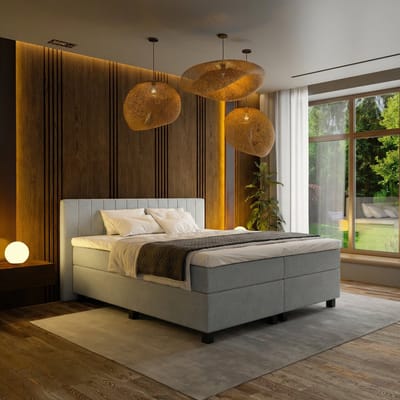 Mörgenn Boxspring Douze - Pocketvering - 12-Baans Hoofdbord - Lichtgrijs - 120x200 cm - Inclusief Dekbed en Kussens