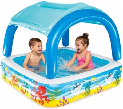 Opblaasbaar Kinderzwembad 140 x 140 x 114 cm met Afneembare Zonwering