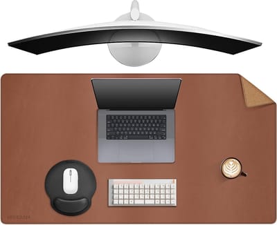 Grote bureaumat kurk en leer 40 x 236 inch - waterdichte muismat voor bureau gaming thuiskantoor - bruin