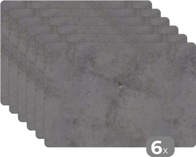 Placemat - Placemats kunststof - Beton - Grijs - Patronen - 45x30 cm - 6 stuks - Hittebestendig - Anti-Slip - Onderlegger - Afneembaar
