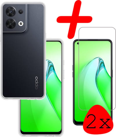 Hoesje Met 2x Screenprotector - Geschikt voor OPPO Reno 8 - Sterk & Shockproof - Back Cover - Siliconen Case - Telefoon Hoes - Transparant
