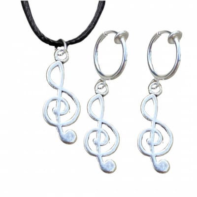 Set -muziek -klem oorbellen -ketting -G-Sleutel - Charme Bijoux