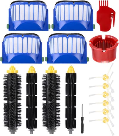 17 stuks - 2 paar Hoofdborstel, 4 filter , 6 zijborstel , 1 Platte kwast, 1 Ronde kwast en 1 schroevendraaier - Voor iRobot Roomba 600-serie 605 606 610 615 616 620 621 625 630 631 632 650 651 653 655 660 670 671 676 680 681