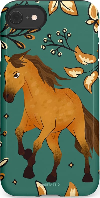 Casetastic Hoesje Geschikt voor Apple iPhone 7/8/SE - Stijlvolle Beschermende Duo-layer Case - Groene bruine Paarden elegantie - Paris