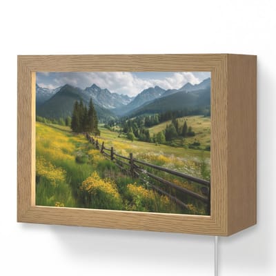 Wandlamp 20x15 cm - Oplaadbaar - Veld - Hek - Bergen - Bloemen - Wandlampen binnen woonkamer - Slaapkamer lamp met kabel - Decoratieve nachtlamp - Vloerlamp snoer