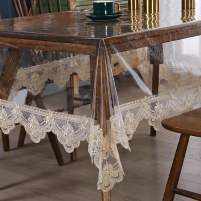 Waterdicht Tafelkleed PVC Transparant Zacht Eettafelkleed Kant Geborduurd Oliebestendig Tafelkleed Koffietafel Kristallen Plaat 85x85cm