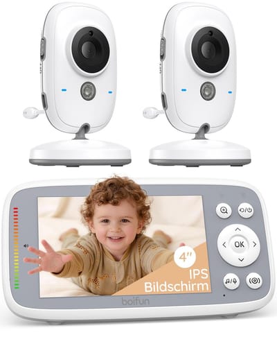BOIFUN VB616 Babyfoon - Babyfoon met 2 Camera - Groot 4 Inch HD Baby Monitor - Video & Audio - met Slimme Functies - Baby Camera