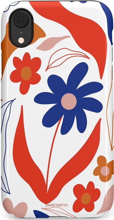 Casetastic hoesje geschikt voor Apple iPhone XR - Dubbellaagse bescherming - Kleuren in bloei - Fashion Case - Wit Rood Perzik Donkerblauw