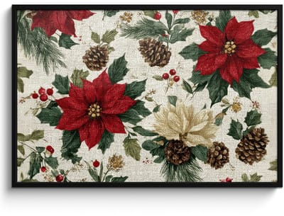 Poster in lijst - Fotolijst 120x80 cm - Posters - Feestelijk - Textielpatroon - Kerstbloemen - Kleurrijk - Posterlijst zwart - Decoratie - Wanddecoratie woonkamer - Muurdecoratie slaapkamer - Kerstversiering - Kerstdecoratie voor binnen - Kerstmis