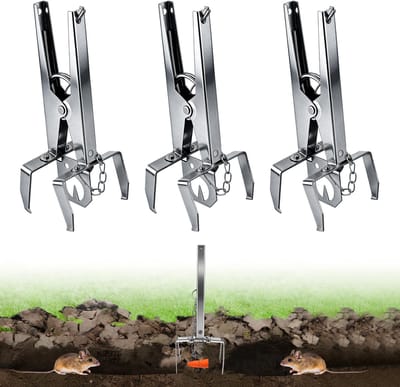 3-delige Woelmuizenval met ketting - Scherp en herbruikbaar - Woelmuizenval met clips - Dubbelzijdige vangst | Effectieve Veldmuisval voor tuin en gazon
