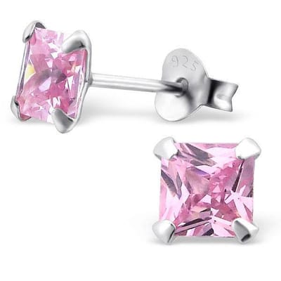Aramat Jewels - Oorbellen -Zilver-Roze Zirkonia -5mm-Oorstekers meisje