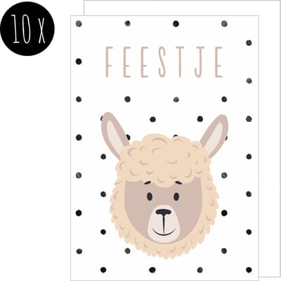 10x Uitnodiging Kinderfeestje / Uitnodigingen Verjaardag / Uitnodigingskaarten | ALPACA | met witte enveloppen