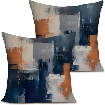 Kussenslopen Set - Sierkussenhoezen Decoratief - Woonkamer Decoratie - Dubbelzijdig Abstract Ontwerp - 45 x 45 cm - Marineblauw Oranjegrijs