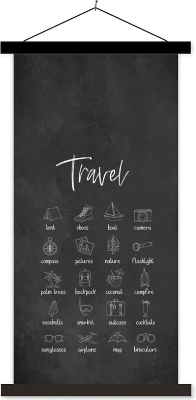 Posterhanger incl. Poster 40x80 cm - Schoolplaat - Spreuken - Quotes - Travel - Kompas - Natuur - Textielposter - Zwarte latten