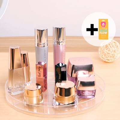 Make up draaiplateau organiser plus extra gezichtsmasker - Make up organizer transparant - 24cm - Make-up organiser transparant - Lazy Susan Draaiplateau - Draaiplateau - Draaischijf - Badkamer organizer - Draaischijf - Make up Doos - Bwa Commerce