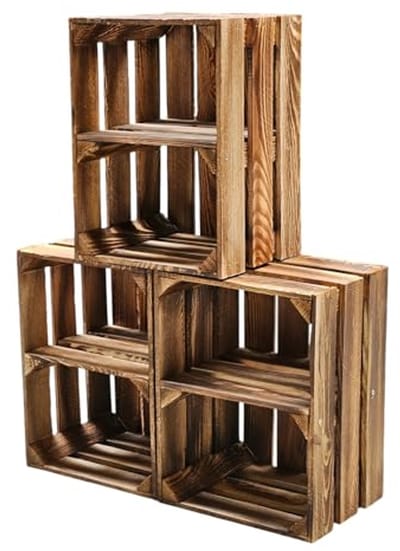Set van 3 gevlamde houten kisten - veelzijdige opslag en decoratie opties