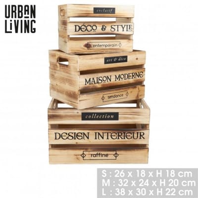 "LOFT & WOOD" Gedecoreerde houten kist – set van 3 stuks (H18 cm / H20 cm / H22 cm)