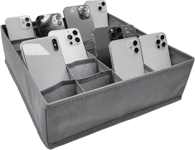 Multifunctionele Opbergdoos voor Mobiele Telefoons, Organizer voor Garage, Bureau en Klaslokaal met 24 Vakjes (Grijs)