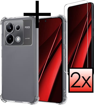 Hoesje - Met Screenprotector - 2 Stuks - Geschikt voor Xiaomi Poco X6 5G - Sterk & Shockproof - Siliconen Case - Back Cover - Telefoon Hoes - Shock Proof - Transparant