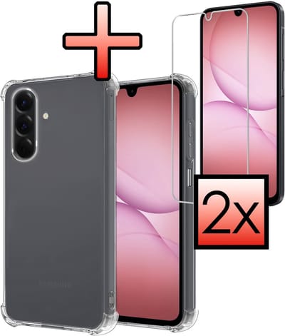 Hoesje - Met Screenprotector - 2 Stuks - Geschikt voor Samsung Galaxy A17 - Sterk & Shockproof - Siliconen Case - Back Cover - Telefoon Hoes - Shock Proof - Transparant