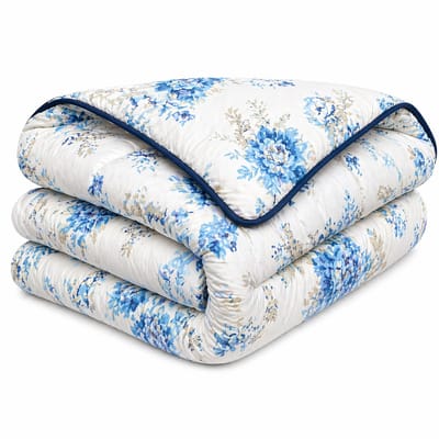 SlaapVaak SlaapSnel Dekbed - Klassiek Bloemen Dekbed - Dekbed zonder Overtrek - All Year Dekbed - Hoesloos Dekbed - Anti-Allergisch - Wasbaar - Litsjumeaux - 240x220 cm - Wit/Blauw